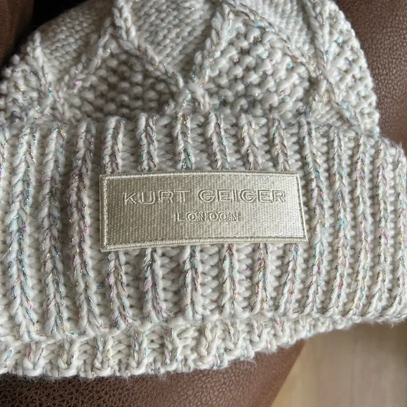 Kurt Geiger Cream Knit Hat with Multicolor Accents - Picture 3 of 8